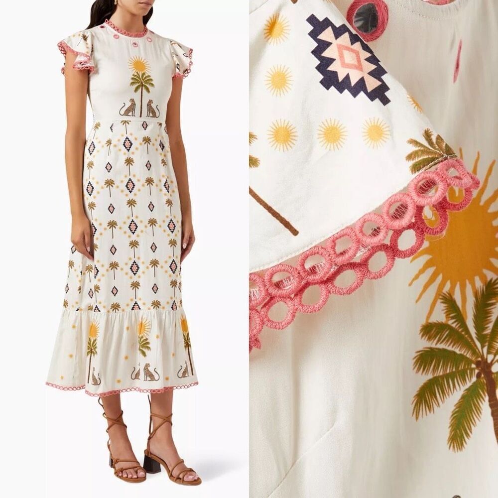 Never Fully Dressed Running Wild Midi Dress in Cotton White Size L - Picture 12 of 12